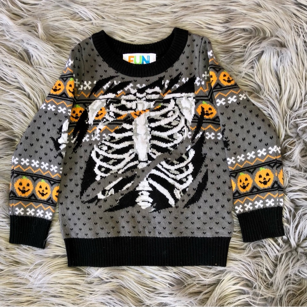 Show Your Bones Ugly Halloween Skeleton Sweater, Size 5